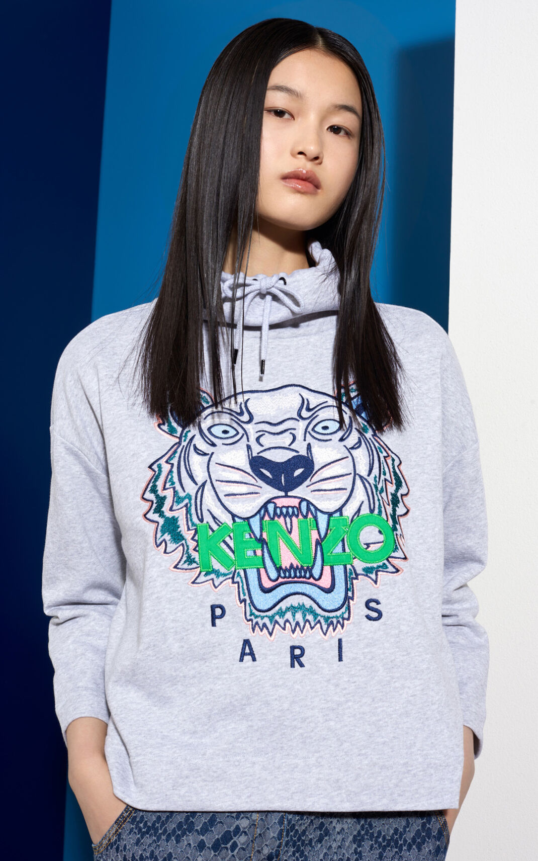 Sweat Kenzo Funnel Neck Tiger Femme Grise | FHZC-26403